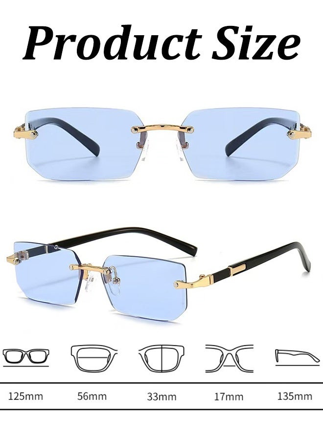 New Rimless Fashion Trend Sunglasses with Glasses Case and Cleaning Cloth UV Protection Unisex Style for Beach Trips Daily Commutes Outdoor Sports Travel Adventures Festive Gatherings Casual Outings,Transparent Blue - Image 4